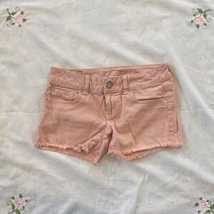 Y2K American Eagle Outfitters Low Rise Pink Frayed Jean Shorts